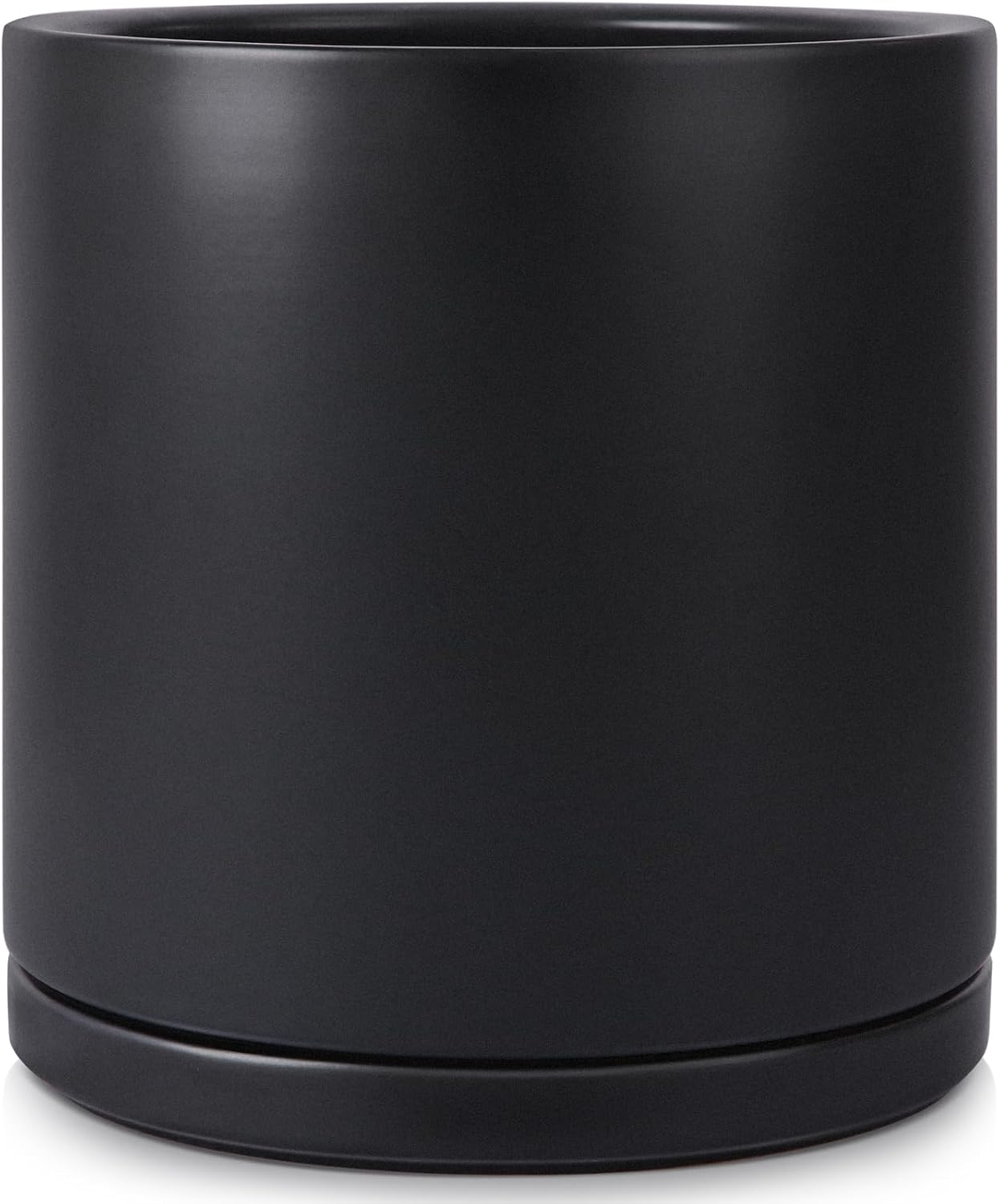 Kazeila Plant Pots Ceramic Planter for Indoor Outdoor Plants Flowers 10 Inch Matte Black Large Cylinder Flower Pot with Saucer and Drainage Hole,Glazed Finish Interior and Exterior
