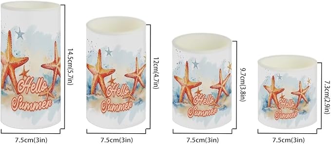 Flameless LED Candles Electric Candles with Remote Timer Control Color Changing Long Lasting Tealights Fake Candles Set of 4, Beach Themed Home Decoration, Starfish Hello Summer