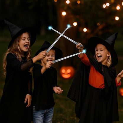 Sumind 4 Pieces Light up Wand Magic Light and Sound Toy Wizard Wands, Illuminating Witch Wand, Costume Accessory for Halloween Cosplay Birthday Party Favors(Silver)