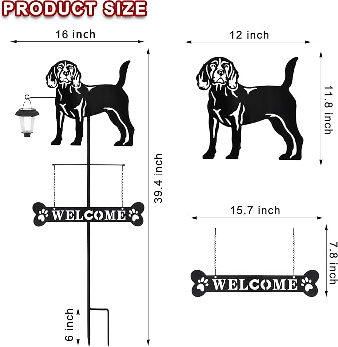 BAYN Solar Beagle Silhouette Dog Breed Welcome Sign with a Lantern Outdoor Decorative Garden Stakes for Yard, Lawn, Patio, Pathway