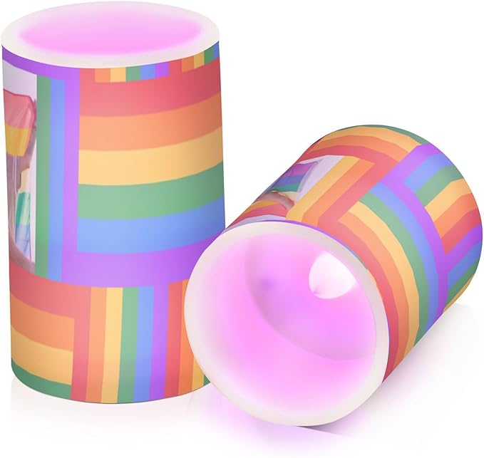 Vdsrup Flameless Candles Set of 2 LGBT Custom LED Candles with Timer Battery Operated Personalized Candle Lights Flickering with Remote for Home Bedroom Decor