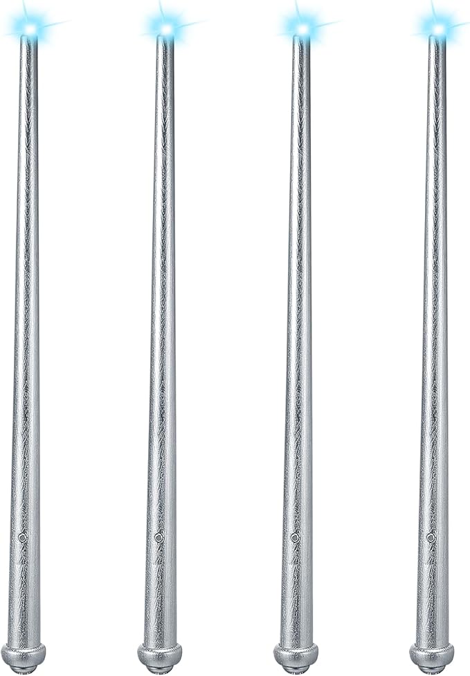 Sumind 4 Pieces Light up Wand Magic Light and Sound Toy Wizard Wands, Illuminating Witch Wand, Costume Accessory for Halloween Cosplay Birthday Party Favors(Silver)