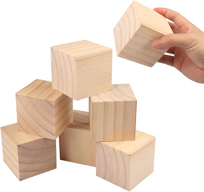 6 Packs Wooden Blocks for Crafts, 3.15 Inch Pine Wood Cubes, 8 x 8 x 8 cm Wooden Cubes for Paint, Stamp, Decorate, DIY Projects and Personalized Gifts,GNIEMCKIN.