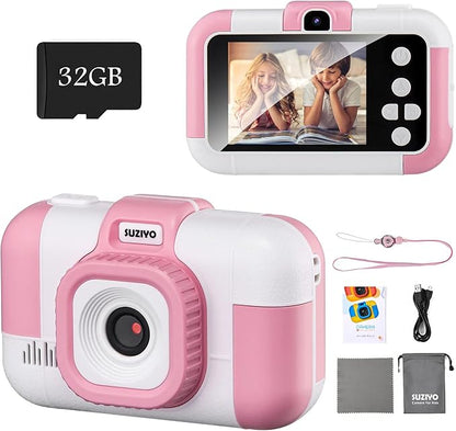 Kids Camera, SUZIYO Children Digital Selfie Video Camcorder 1080P Dual Lens 2.4 Inch HD, Birthday Christmas Electronic Gifts Toys for Age 3-9 Years Old Toddlers Girls Boys with 32G TF Card,Pink