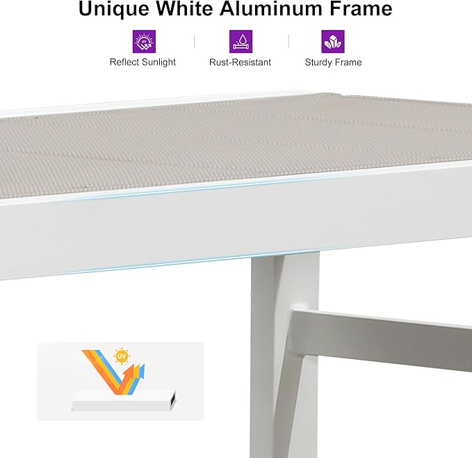 PURPLE LEAF Outdoor Chaise Lounge Set Adjustable Sunbathing Recliner with Armrest and Side Table for Poolside Beach Outside Patio Aluminum Chaise Lounger Khaki