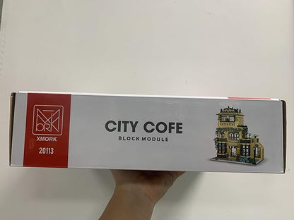 City Cafe Architecture Building Kit with LED Lights,3 Levels City Cafe Model Building Blocks Toy,for 12+Age Teen,Adult（1443 Pieces）