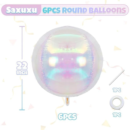 Giant 4D Foil Balloons, 6Pcs Large Metallic Iridescent Round Balloons, 22 Inch Big Round Foil Balloon for Mermaid Birthday Party Baby Shower Wedding Decorations