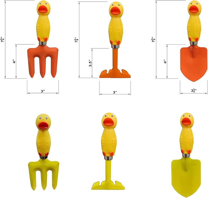 Kids Gardening Set Yellow Duck Handle, 6 Pieces (Organe+ Yellow), Kids Garden Tool Set Kids Beach Shovel Sandbox Play Toy Garden Hand Tool