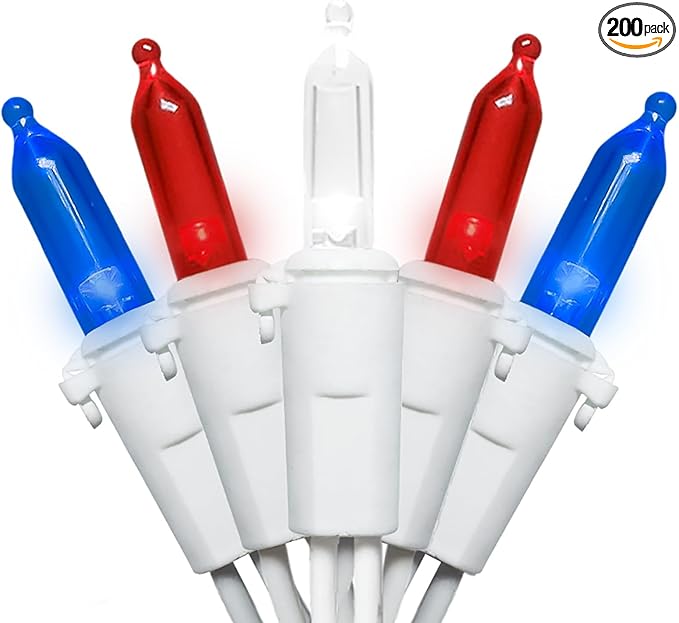 Red White and Blue Christmas LED Lights - 2 Pack 100 Count 4th of July Mini String Lights for Tree, Party, Memorial Day Decorations, 2 Sets 33 Feet White Wire, UL Certified, Connectable