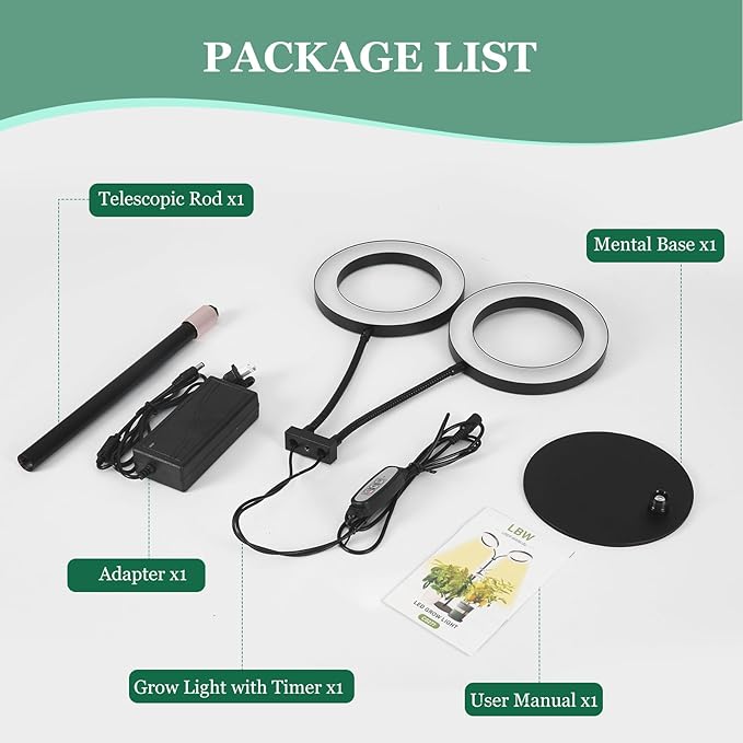 LBW Grow Light for Indoor Plants Full Spectrum, Plant Lights for Indoor Growing, LED Plant Lamp for Indoor House Plant with Auto Timer, Adjustable Height and Brightness