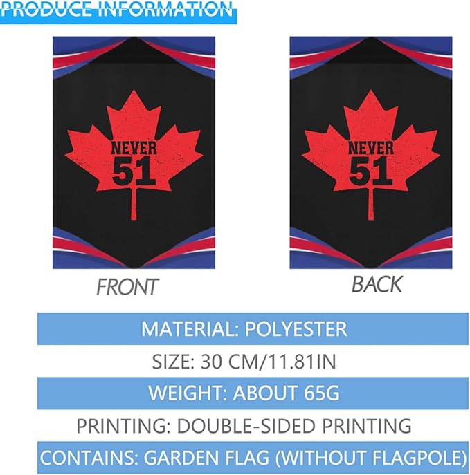 Never 51st State Canada Flag Seasonal Garden Flags 12x18 Double Sided Small Banner for Garden