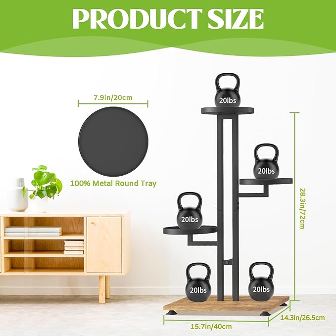 iDavosic.ly 4 Tier Plant Stand Indoor Outdoor, Tiered Corner Multiple Flower Pot Holder Shelf, Metal 28 Inch Tall Display Rack for Patio Porch Living Room Garden Balcony Bedroom, Black