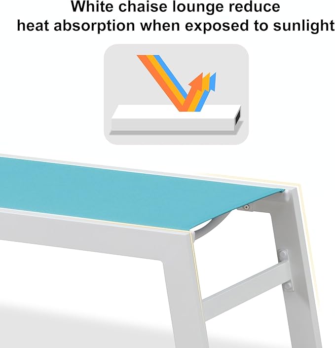 PURPLE LEAF Lounge Chair Outdoor Set of 4 White Aluminum Lounge Chairs with Wheels and Table Outdoor Chaise Lounge for Patio Pool Yard, Turquoise