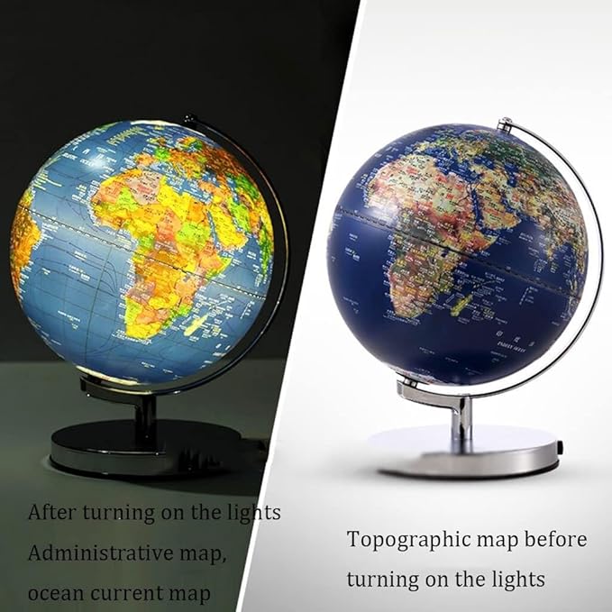 Decorative Globe with LED Light, 9.84"/11.81" HD Geographic Globe, Chinese & English Relief Map for Students & Teaching, Rotating Stand