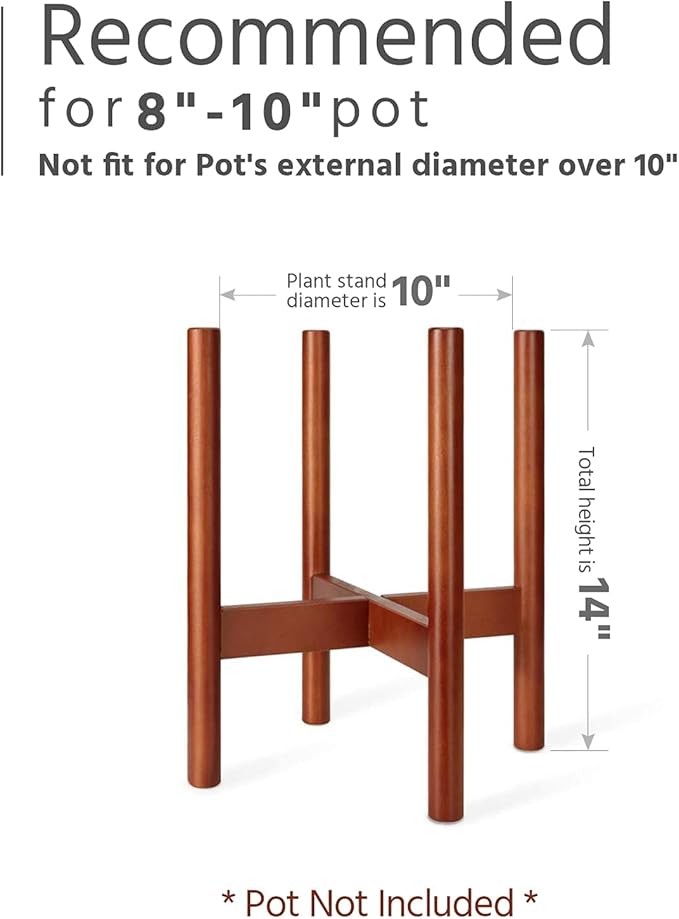 Mkono Plant Stand Mid Century Wood Flower Pot Holder (Plant Pot NOT Included) Modern Potted Stand Indoor Display Rack Rustic Decor, Up to 10 Inch Planter, Brown