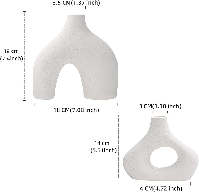 CEMABT Beige Ceramic Vase Set of 2 for Modern Minimalist Bohemian Decor，Round Matte Donut Vases for Pampas Grass-Perfect for Living Room, Dining Table, Office Bedroom Shelf Decor Entryway, Console…