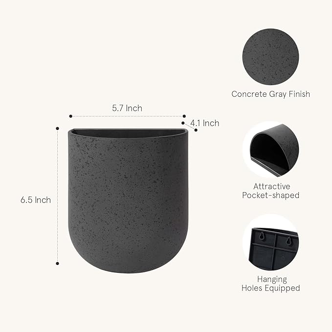 La Jolie Maison Wall Hanging Planters for Indoor Plants，Hanging Flower Pots for Air Plants Succulent, Set of 2, 6 Inch, Concrete Gray