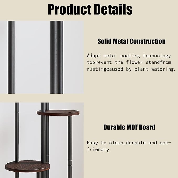 AZERPIAN Plant Stand Indoor 5 Tier Metal Plant Shelf for Multiple Plants Corner Tall Flower Holders for Living Room Balcony Bedroom Patio Garden (Black Oak, 5 Tier)