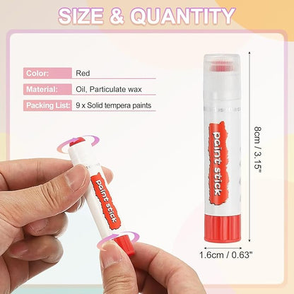 PATIKIL Tempera Paint Sticks, 9 Pcs Solid Tempera Paints Sticks Washable Bulk Markers Pen Quick Drying for Artists Beginners Art Supplies, Red