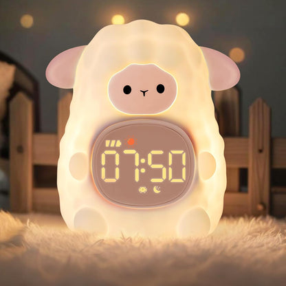 Sheep Alarm Clock with Night Light for Kids with Sleep Training and Sound Machine, Rechargeable Silicone Lamp OK to Wake Clock，Cute Animal Tabletop Lamp, Perfect Sleep Companion for Boys Girls, Pink