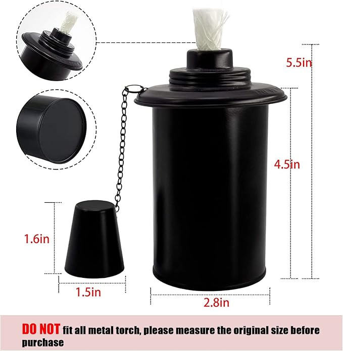 12oz Torch Replacement Canisters - 4 Pack Bamboo Torch Fuel Canister Torches Cans With Wicks and Covers, Refillable Metal Tabletop Lantern For Garden, Patio, Luau Party