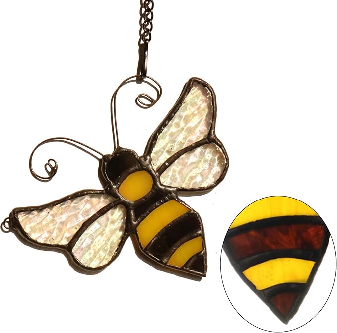Bumble Bee Ornament Stained Glass Window Hanging Suncatcher Home Decor, Birthday Gifts for Mom Grandma Aunt Sister Bee Lover, Mother's Day Bee Decoration