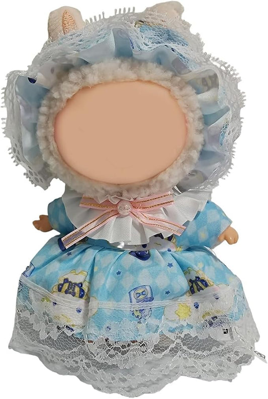 Doll Outfit Clothes Set for 17cm Dolls, Premium Fashion Princess Dress Jumpsuit for Dolls Accessories (NO Doll) (Blue Head Flower and Dress)