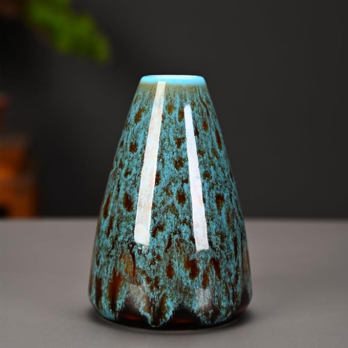 Ceramic Bud Vase Set, Fambe Blue Glazed Finish, Decorative Flower Vases (Blue-Set of 6)