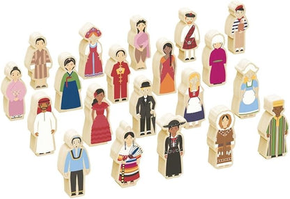 Kaplan Early Learning Friends Around The World Wooden Figures Set - 20-Piece Multicultural Diverse People Playset for Dramatic Play, Block Play, and Storytelling, Toddlers, Ages 2+