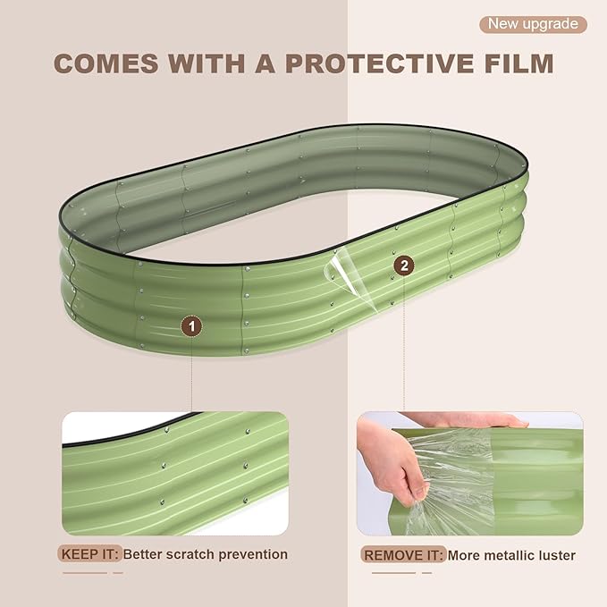 Raised Garden Bed, 6x3x1ft Galvanized Outdoor Planter Beds with Safety Edging and Gloves, Oval Metal Planter Box for Gardening Vegetables Flowers Herb