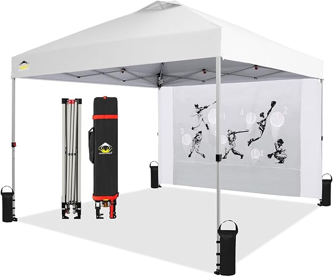 CROWN SHADES 10x10 Pop Up Canopy Tent with Game Netting - Beach Tent with One Push Setup - Outdoor Sun Shade for Events, Parties, Camping with STO-N-Go Cover Bag, Silver Coated Top, White