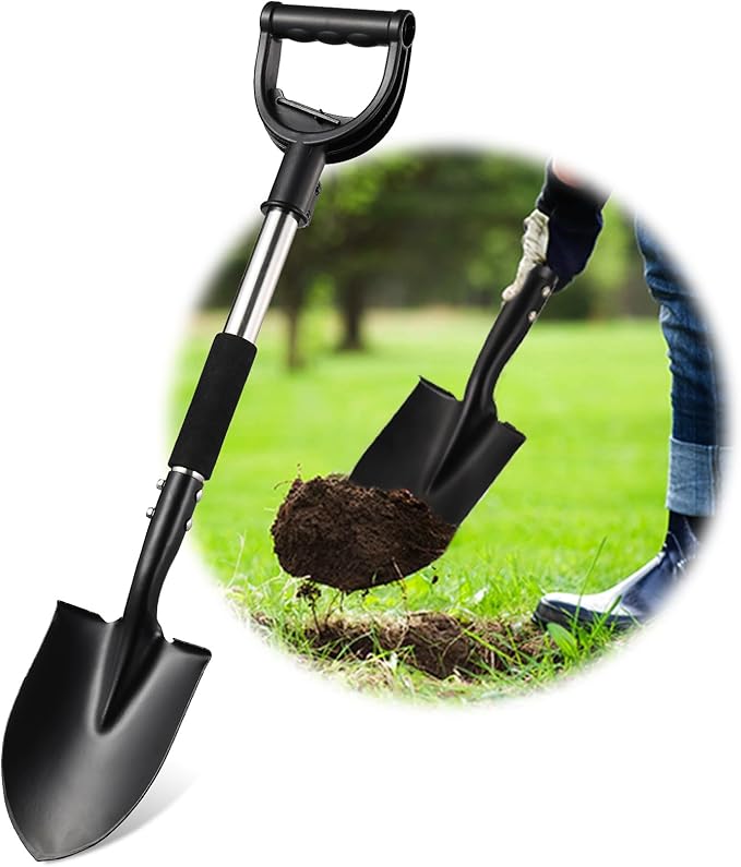 Small Shovel for Digging, 31 Inch Metal Spade Shovels with D-Grip Handle, Lightweight Short Gardening Digging Shovel