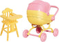 Mini Dollhouse Furniture Set, Baby Stroller and High Chair, Pink and Yellow Miniature Accessories, Kids Pretend Play Toys