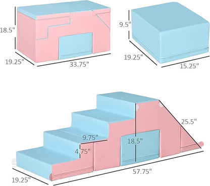 Qaba Toddlers Climbing Toys, Foam Climbing Blocks, 2 Pieces PU Leather Soft Play Set Indoor for Crawling or Sliding Aged 1-3 Years, Multicolor