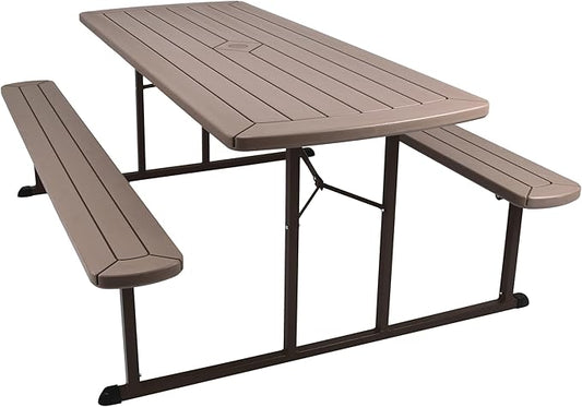 OEF Furnishings Heavy Duty Blow Molded Folding Picnic Table - Brown, Brown Frame