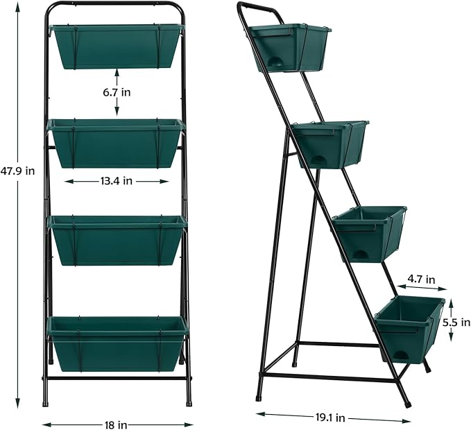 Raised Garden Bed 4 Tier Vertical Garden Planter Herb Garden Planter Outdoor with Drainage Holes Removable Tray for Patio Balcony Porch (Green)