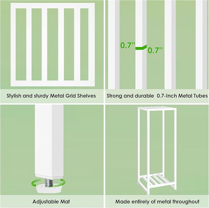 Plant Stand Indoor Outdoor, Wrought Iron Pedestal Stands 2 Tier Heavy Duty Metal Plant Stand Decorative Flower Stand for Patio Garden Deck Living Room, White