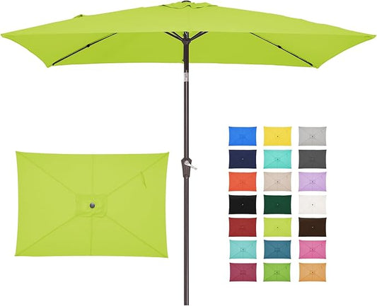 JEAREY 6.5x10 ft Rectangular Patio Umbrellas Outdoor Market Umbrella with Push Button Tilt and Crank, Rectangle Table Umbrella 6 Sturdy Ribs UV Protection for Pool Garden Backyard Deck, Apple Green