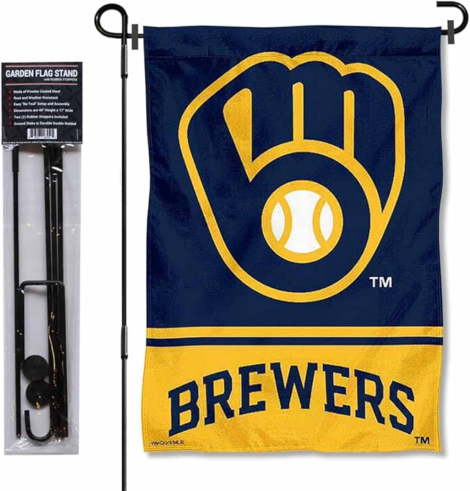 WinCraft Milwaukee Brewers Glove Garden Flag and Pole Stand Mount