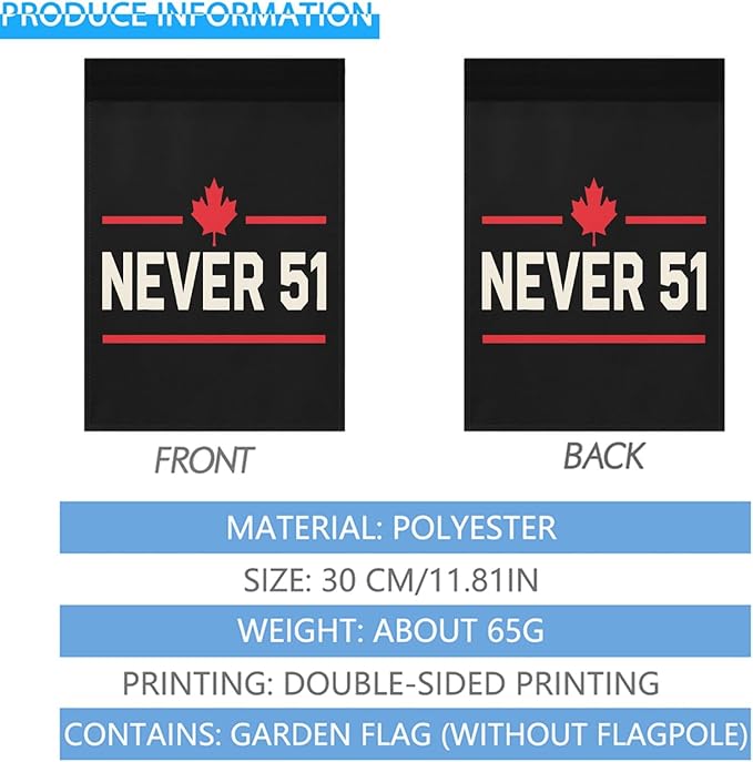 Never 51st State Canada Flag Vintage Garden Flags 12x18 Double Sided Funny Decorative Banner for Patio