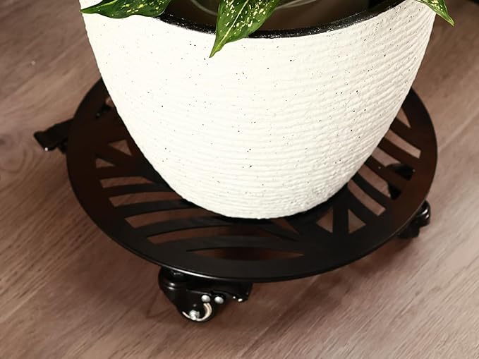 3 Packs Metal Plant Caddy with 3 Metal PU Wheels 12” Heavy-duty Wrought Iron Rolling Plant Stands with Casters Indoor and Outdoor Plant Pot Roller Base Plant Dolly Coaster Movers Black