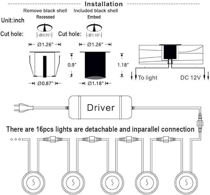 SMY Lighting Recessed LED Deck Light Kits with Black Protecting Shell φ32mm, In Ground Outdoor Landscape Lighting IP67 Waterproof,12V Low Voltage for Garden,Yard Stair,Patio,Floor,Kitchen Decoration