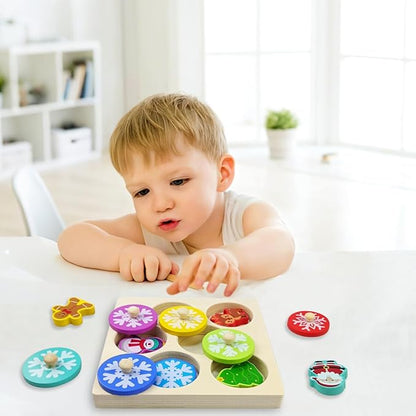 Pinkiwine Christmas Wooden Peg Puzzles Montessori Educational Toys for Kids Toddlers Christmas Toys Christmas Stocking Stuffers Gifts