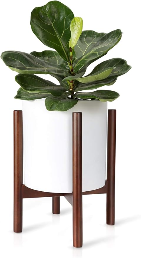 Mkono Plant Stand Mid Century Wood Flower Pot Holder (Plant Pot NOT Included) Modern Potted Stand Indoor Display Rack Rustic Decor, Up to 10 Inch Planter, Dark Brown