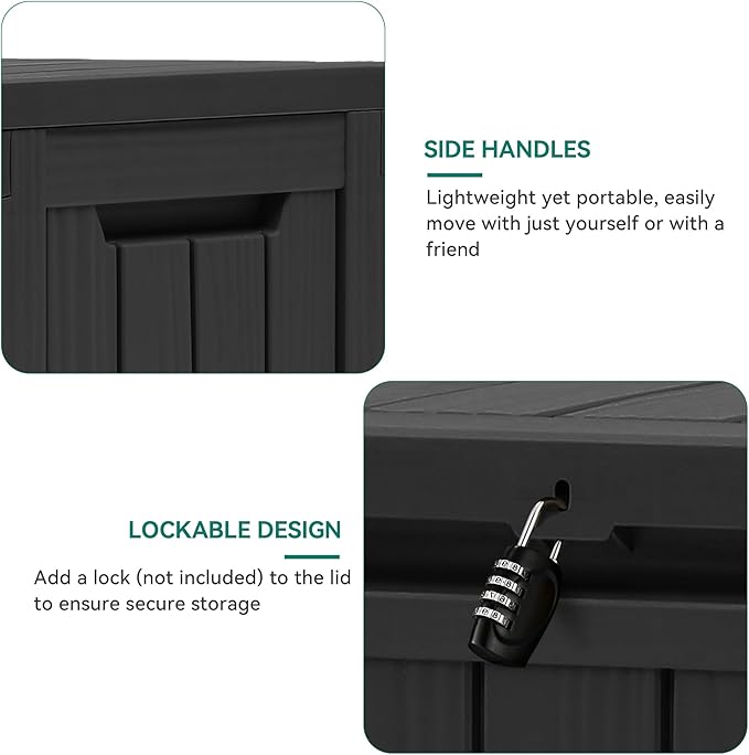 YITAHOME 72 Gallon Outdoor Resin Deck Box with Wheels, Pool Storage Box for Outdoor Cushions, Sports Equipment, Garden Tools, Black