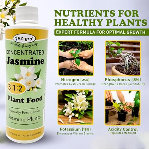 EZ-GRO Professional Liquid Jasmine Fertilizer - 8 oz Bottle | 3:1:2 Concentrated Nutrients for Indoor Plant Food | Houseplant Fertilizer for Jasmine Flowers| Promotes Vibrant Plants & Strong Roots