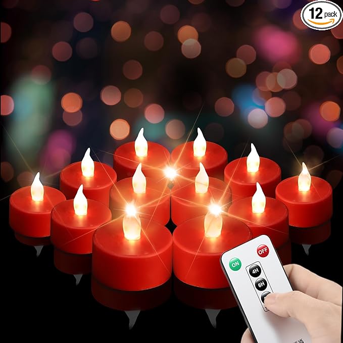 Tea Light Candles with Remote Control,50pack Flickering Flameless LED Candle,Long Lasting 400+Hours,Battery Operated with Timer for Home Decoration Seasonal &Festival Celebration Red