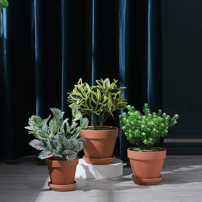 Yishang Large Terracotta pos with Drainage Hole and Saucers,Ceramic Clay Planter Pots for Indoor/Outdoor Plants,6 Inch & 7 Inch & 8 Inch,Set of 3