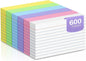 600 Count Colored Index Cards 3 x 5 Inch Ruled Index Cards, Flash Cards College Ruled for School, College, Office and Home Organization, Durable Study To Do List Note Cards with Ruled Lines