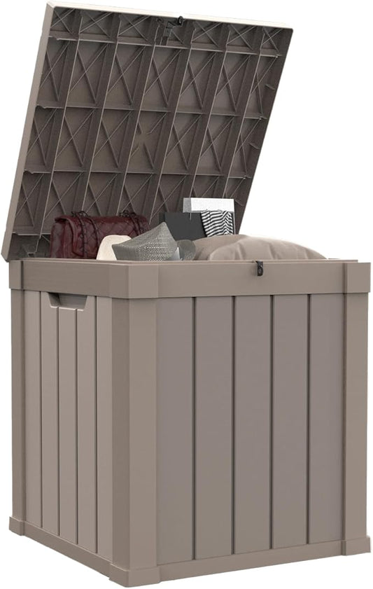 50 Gallon Waterproof Outdoor Storage Box,Resin Deck Box,Lockable Outside Storage Box Container for Patio Furniure,Garden Tools (50 Gallon,Grey)